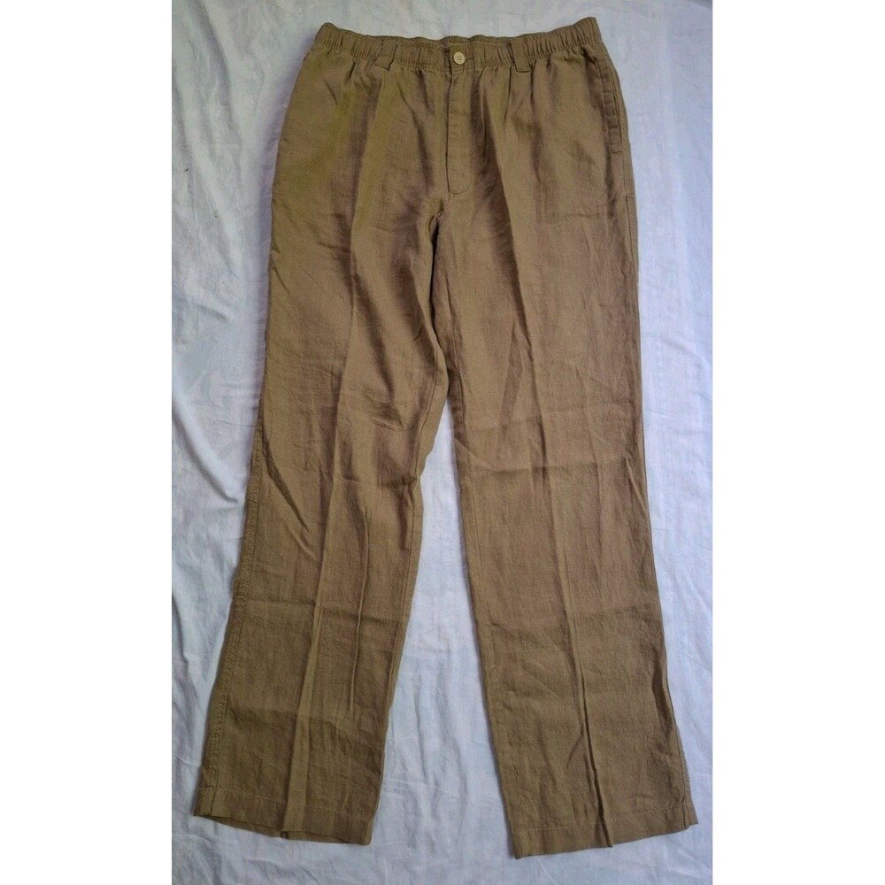 Caribbean Pants 100% Linen Tan Khaki Drawstring Coastal Beach Men's 38 X 34